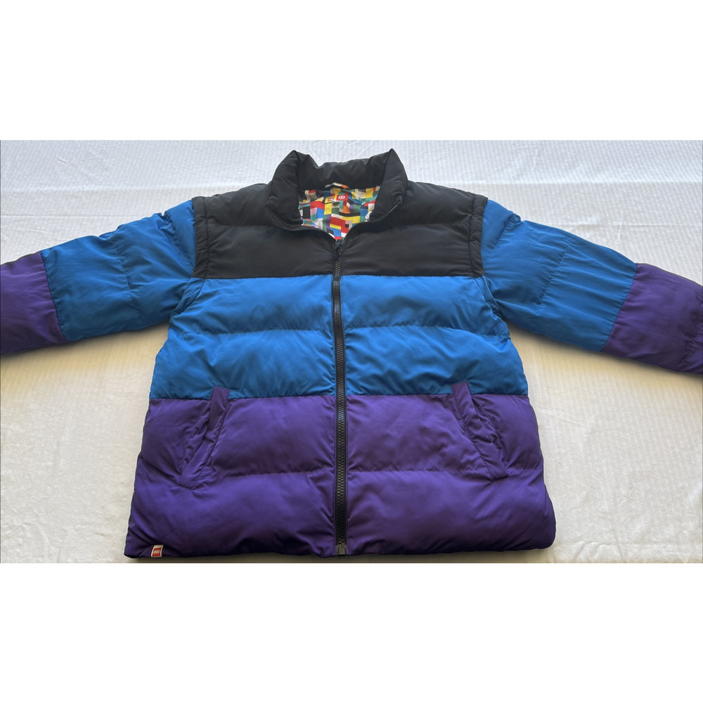 LEGO x Target Men's Puffer Jacket Coat Black/Blue/Purple Sz M Adjustable Sleeve
